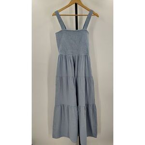 Quince Light Blue Smocked Tiered Maxi Dress